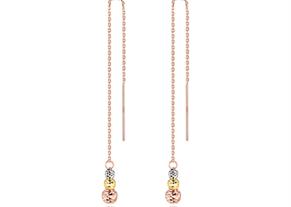 Three Tone Plated Diamond Cut Ball Drop Fashion Earring